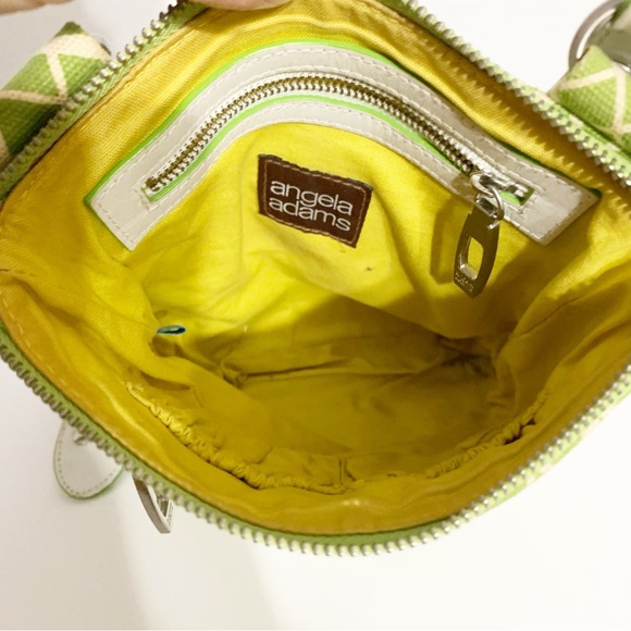 Angela Adams Lime Green Cotton Canvas with Leather Trims Crossbody Bag Lined🟢🟡 - Picture 9 of 14